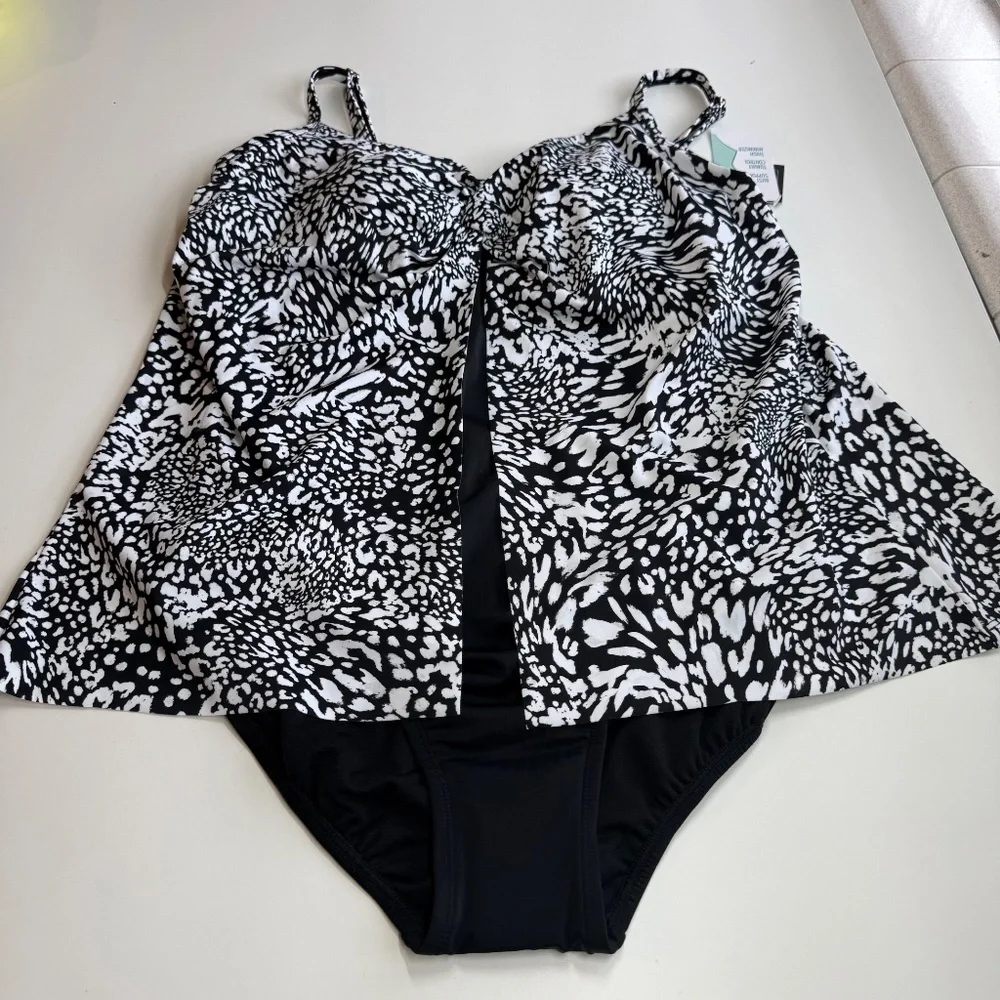 Swim Solutions Womens Printed Flyaway Tankini One Piece Swimsuit 16W - Picture 3 of 8